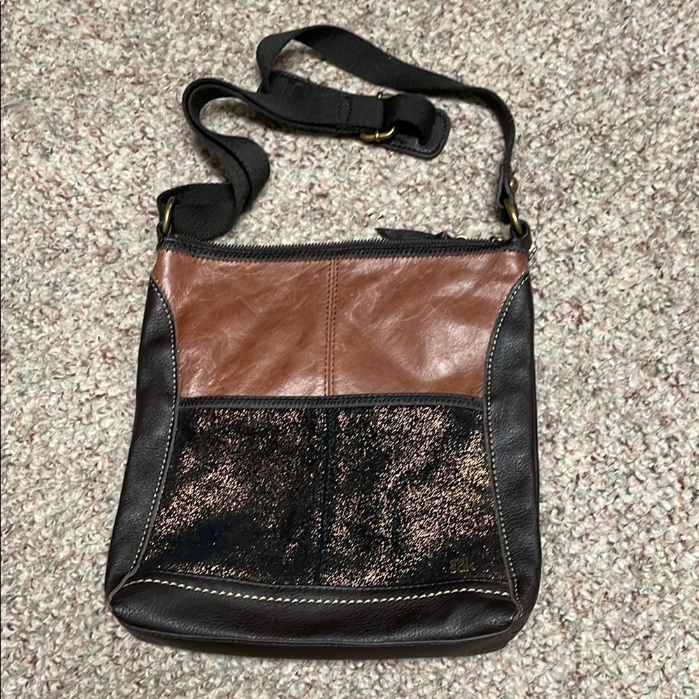 The Sak sparkle and matte Brown leather Crossbody Bag- new